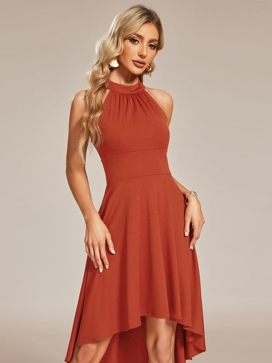 A-Line Halter Summer Sundresses Causal Cocktail Dress #color_Burnt Orange