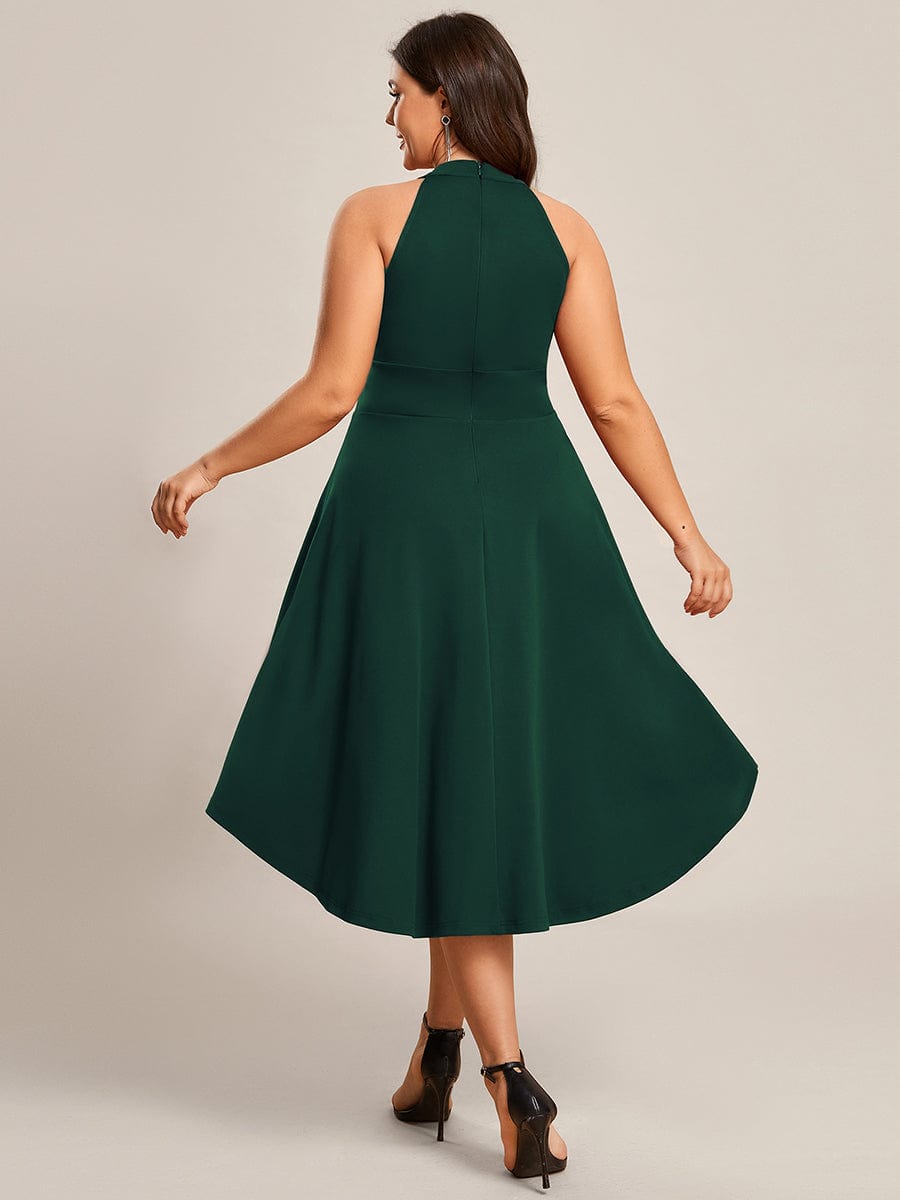 A-Line Halter Summer Sundresses Causal Cocktail Dress #color_Dark Green