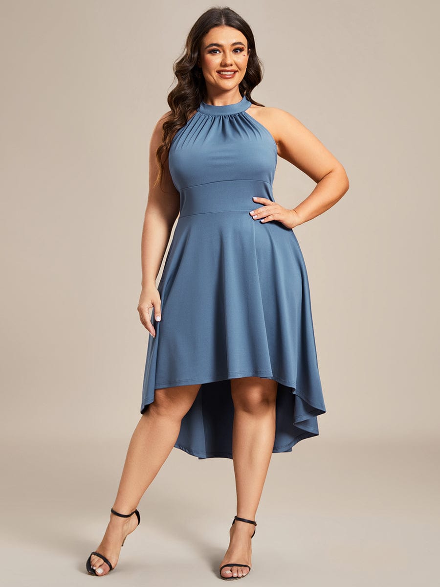 A-Line Halter Summer Sundresses Causal Cocktail Dress #color_Dusty Blue