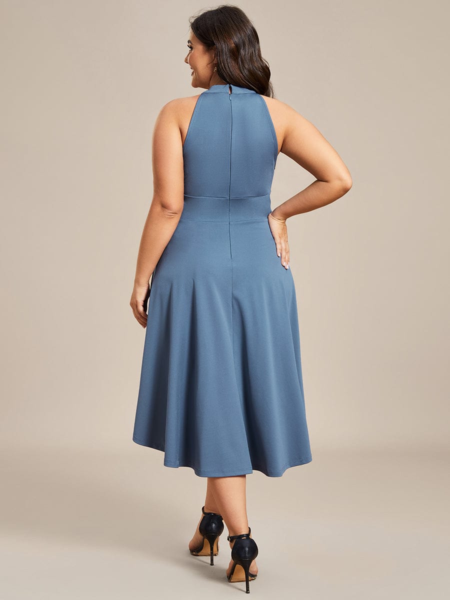 A-Line Halter Summer Sundresses Causal Cocktail Dress #color_Dusty Blue