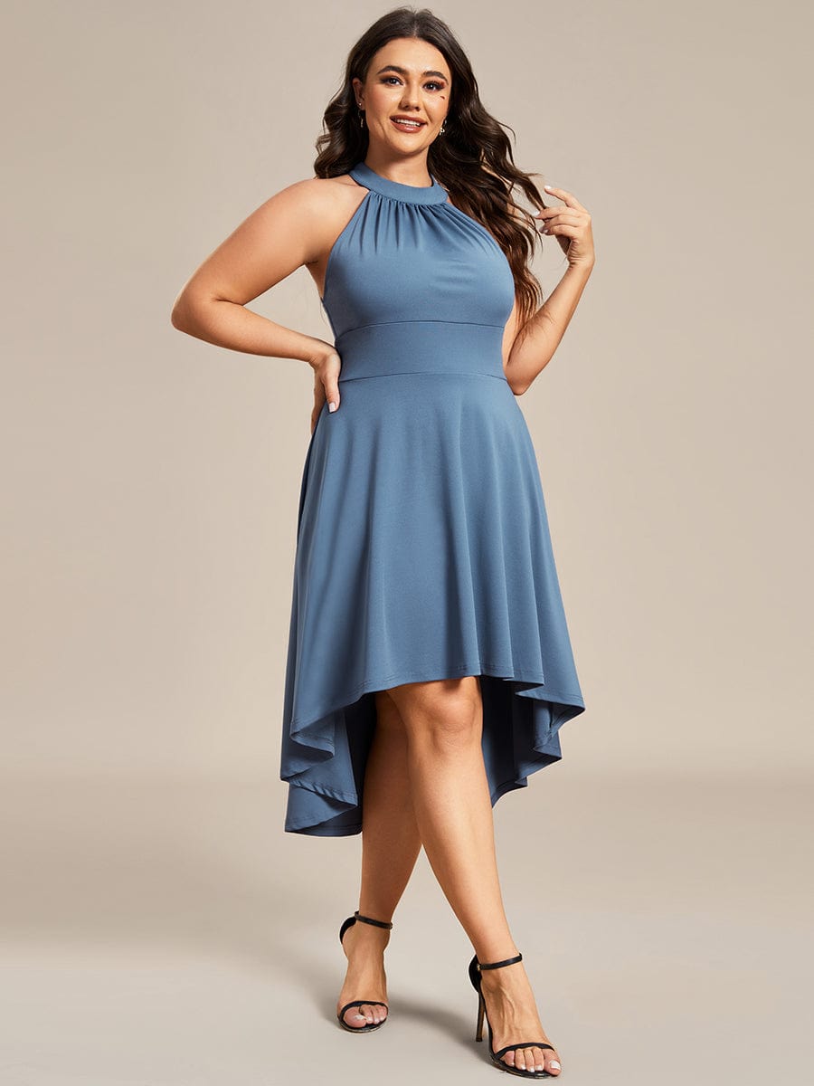 A-Line Halter Summer Sundresses Causal Cocktail Dress #color_Dusty Blue