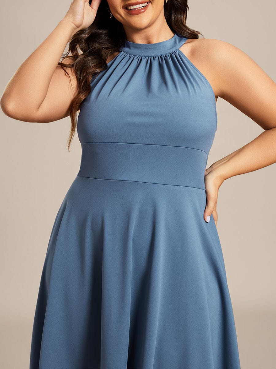 A-Line Halter Summer Sundresses Causal Cocktail Dress #color_Dusty Blue