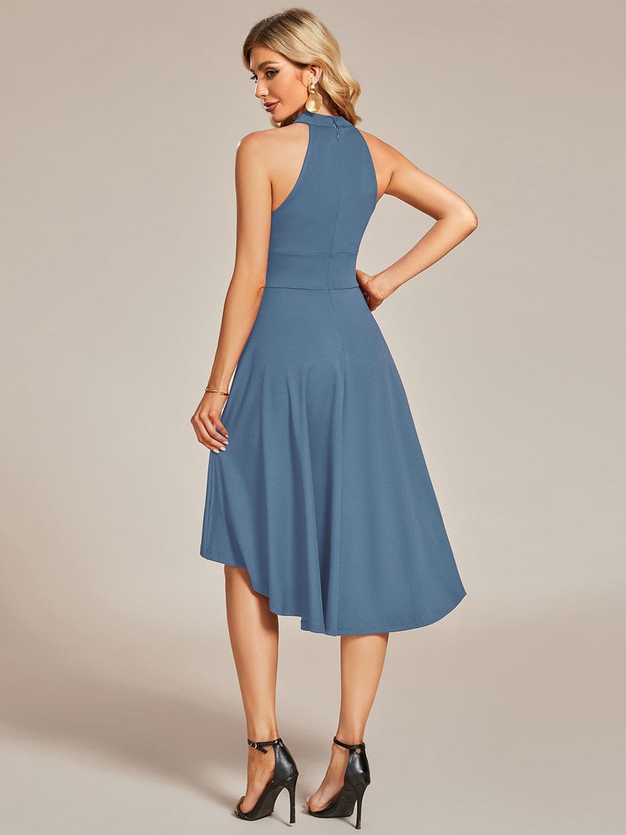 A-Line Halter Summer Sundresses Causal Cocktail Dress #color_Dusty Blue