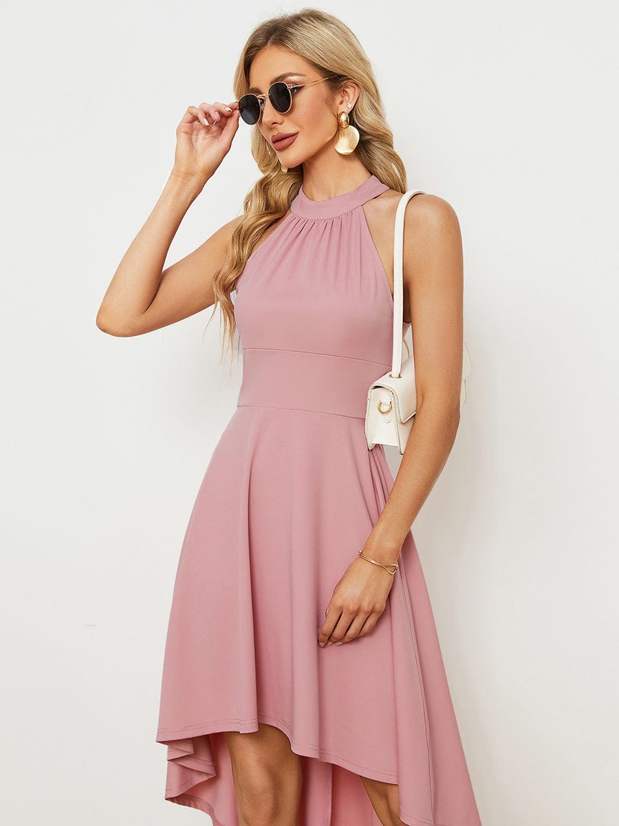 A-Line Halter Summer Sundresses Causal Cocktail Dress #color_Dusty Rose