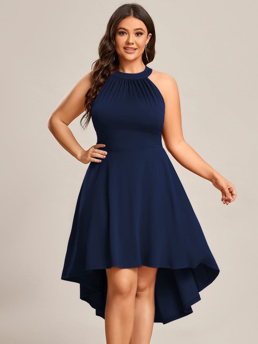 A-Line Halter Summer Sundresses Causal Cocktail Dress #color_Navy Blue