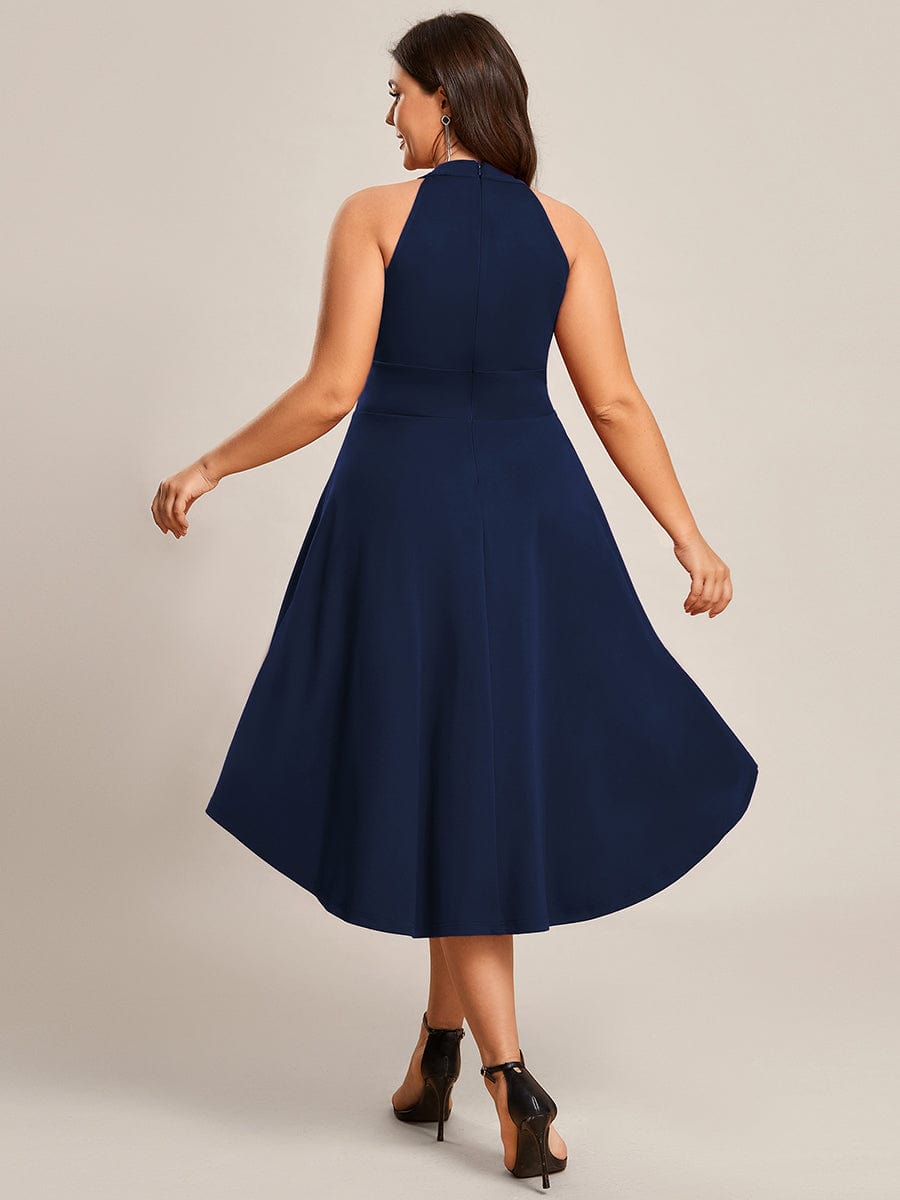 A-Line Halter Summer Sundresses Causal Cocktail Dress #color_Navy Blue