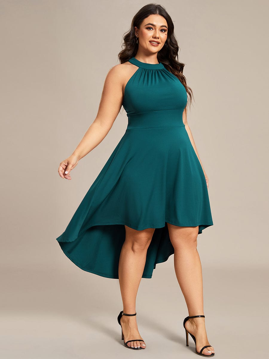 A-Line Halter Summer Sundresses Causal Cocktail Dress #color_Teal