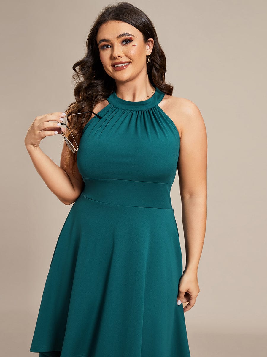 A-Line Halter Summer Sundresses Causal Cocktail Dress #color_Teal