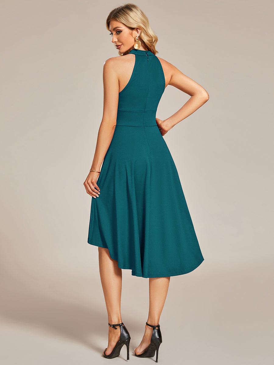 A-Line Halter Summer Sundresses Causal Cocktail Dress #color_Teal