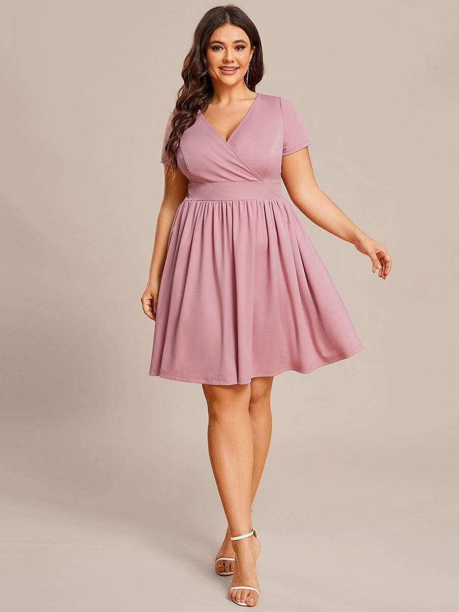 V Neck Short Sleeves A-Line Mini Summer Casual Cocktail Dress #color_Dusty Rose