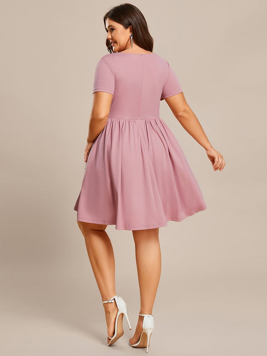 V Neck Short Sleeves A-Line Mini Summer Casual Cocktail Dress #color_Dusty Rose