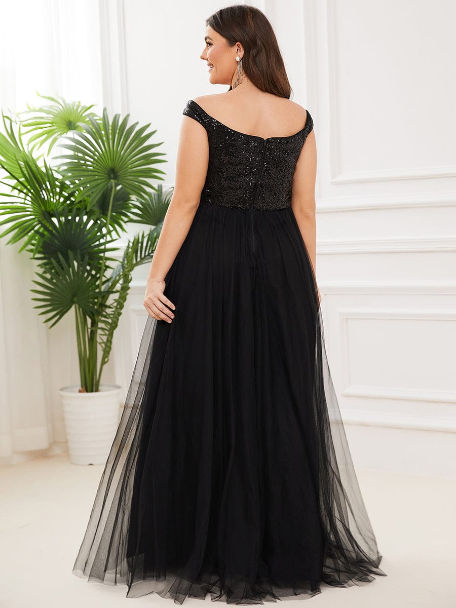 Stunning High Waist Tulle & Sequin Sleevless Evening Dress #color_Black