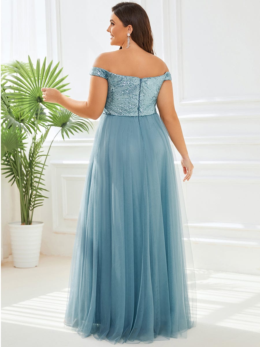 Stunning High Waist Tulle & Sequin Sleevless Evening Dress #color_Light Teal