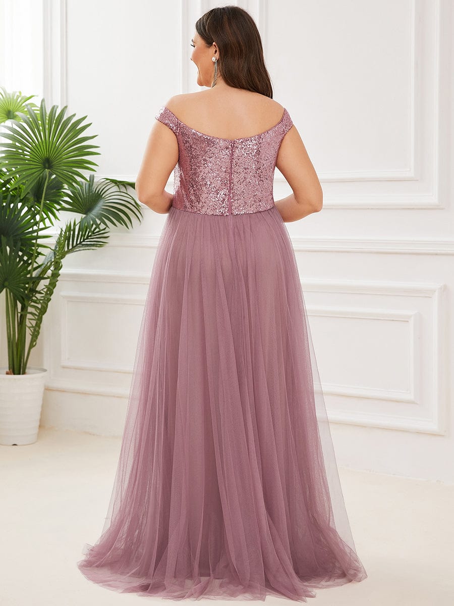 Plus Size Stunning High Waist Tulle & Sequin Sleeveless Evening Dress #color_Purple Orchid