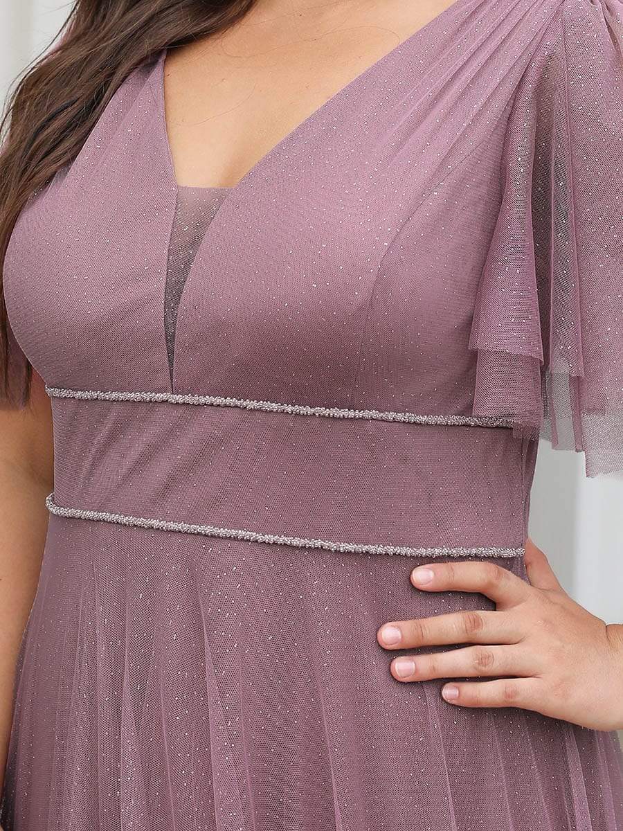 Romantic Plus Size Tulle Evening Dress with Deep V Neck #color_Purple Orchid