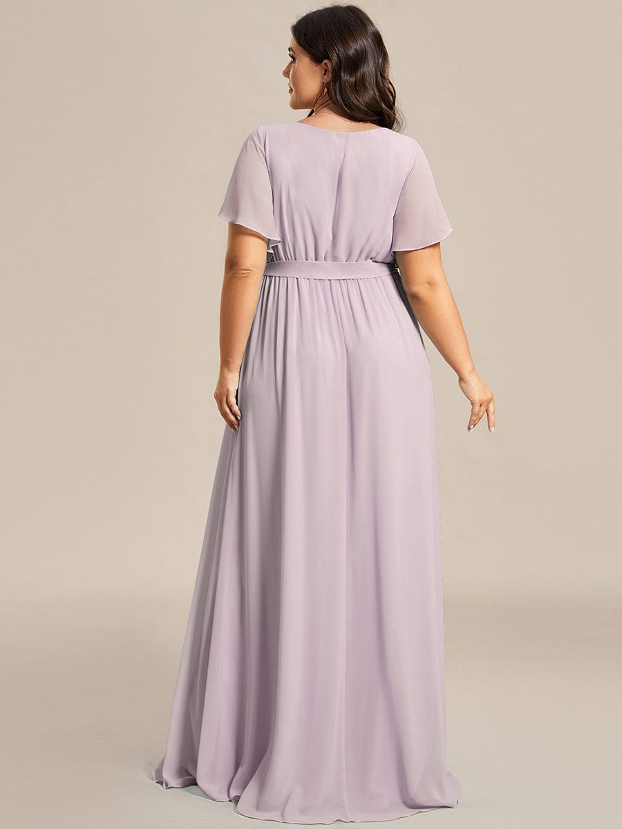 Custom Size V-Neck Flutter Sleeve Floor-Length A-Line Chiffon Evening Dress #color_Lilac