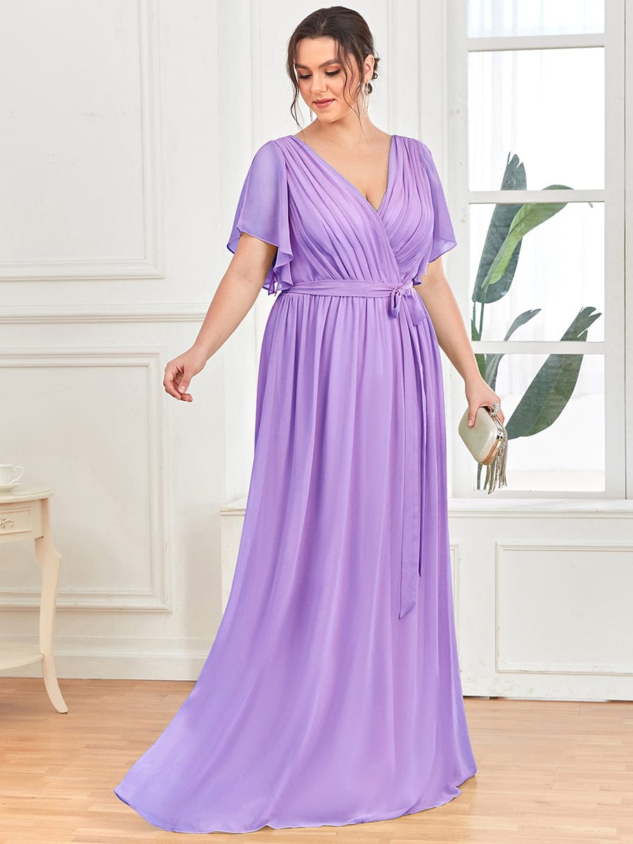 Plus Size Floor-Length Chiffon Evening Dress V-Neck Maxi #color_Lavender