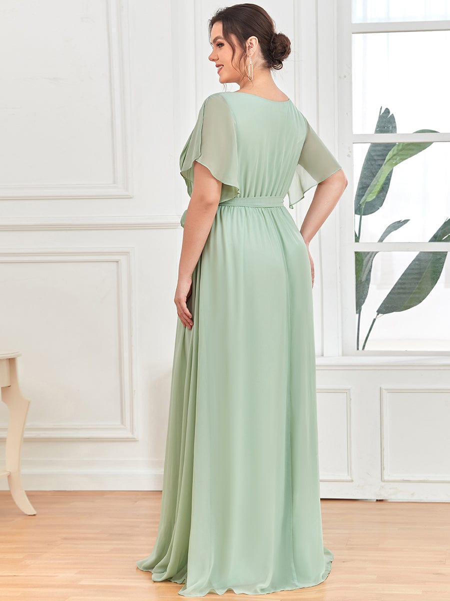 Plus Size Floor-Length Chiffon Evening Dress V-Neck Maxi #color_Mint Green