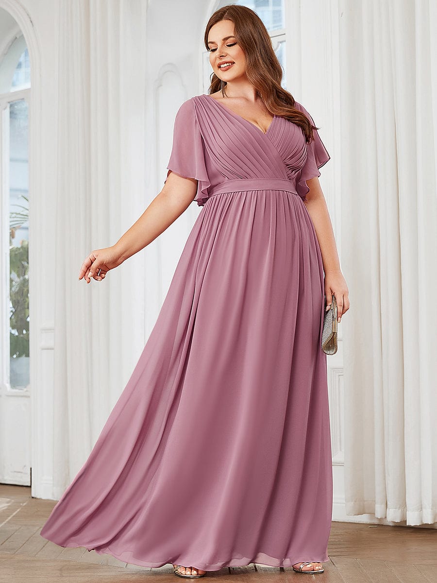 Plus Size Floor-Length Chiffon Evening Dress V-Neck Maxi #color_Purple Orchid