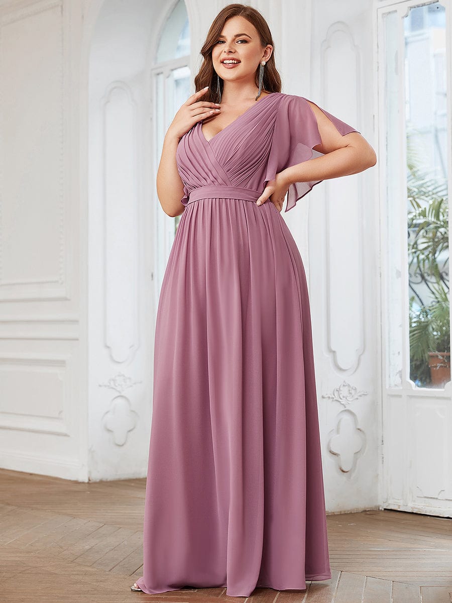 Plus Size Floor-Length Chiffon Evening Dress V-Neck Maxi #color_Purple Orchid