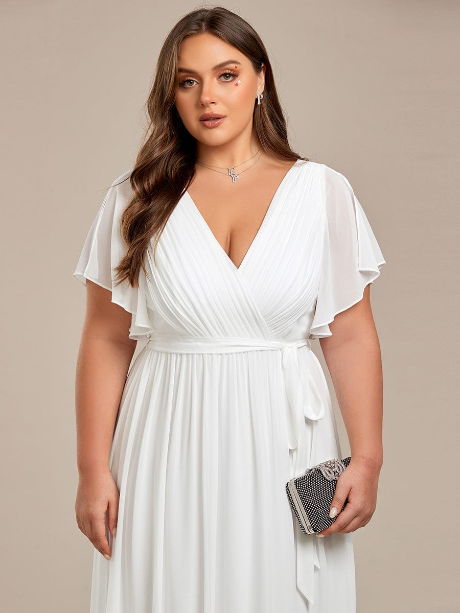 Plus Size Floor-Length Chiffon Evening Dress V-Neck Maxi #color_White