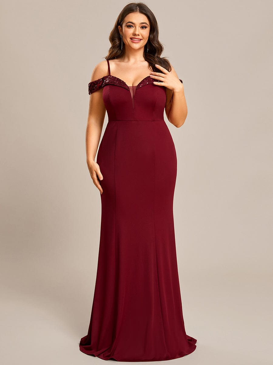 Elegant Fishtail Bodycon Evening Dress with Spaghetti Straps #color_Burgundy