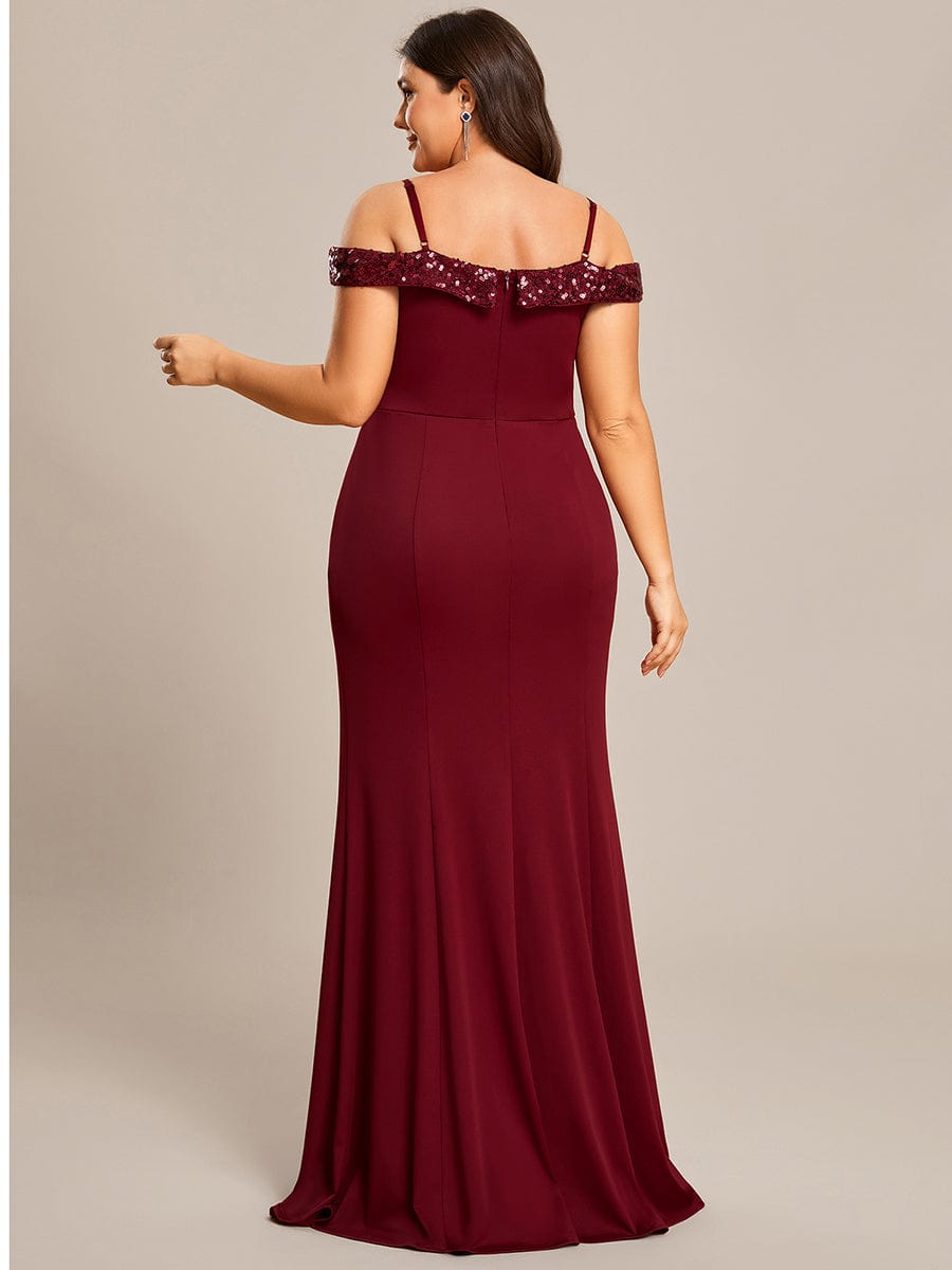 Elegant Fishtail Bodycon Evening Dress with Spaghetti Straps #color_Burgundy