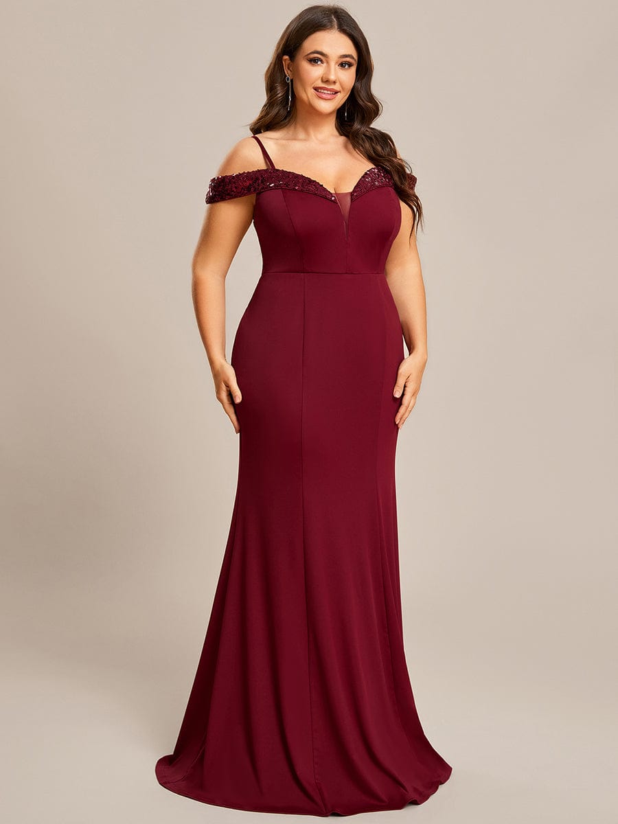 Stylish Plus Size Sparkling Mermaid Evening Dress #color_Burgundy