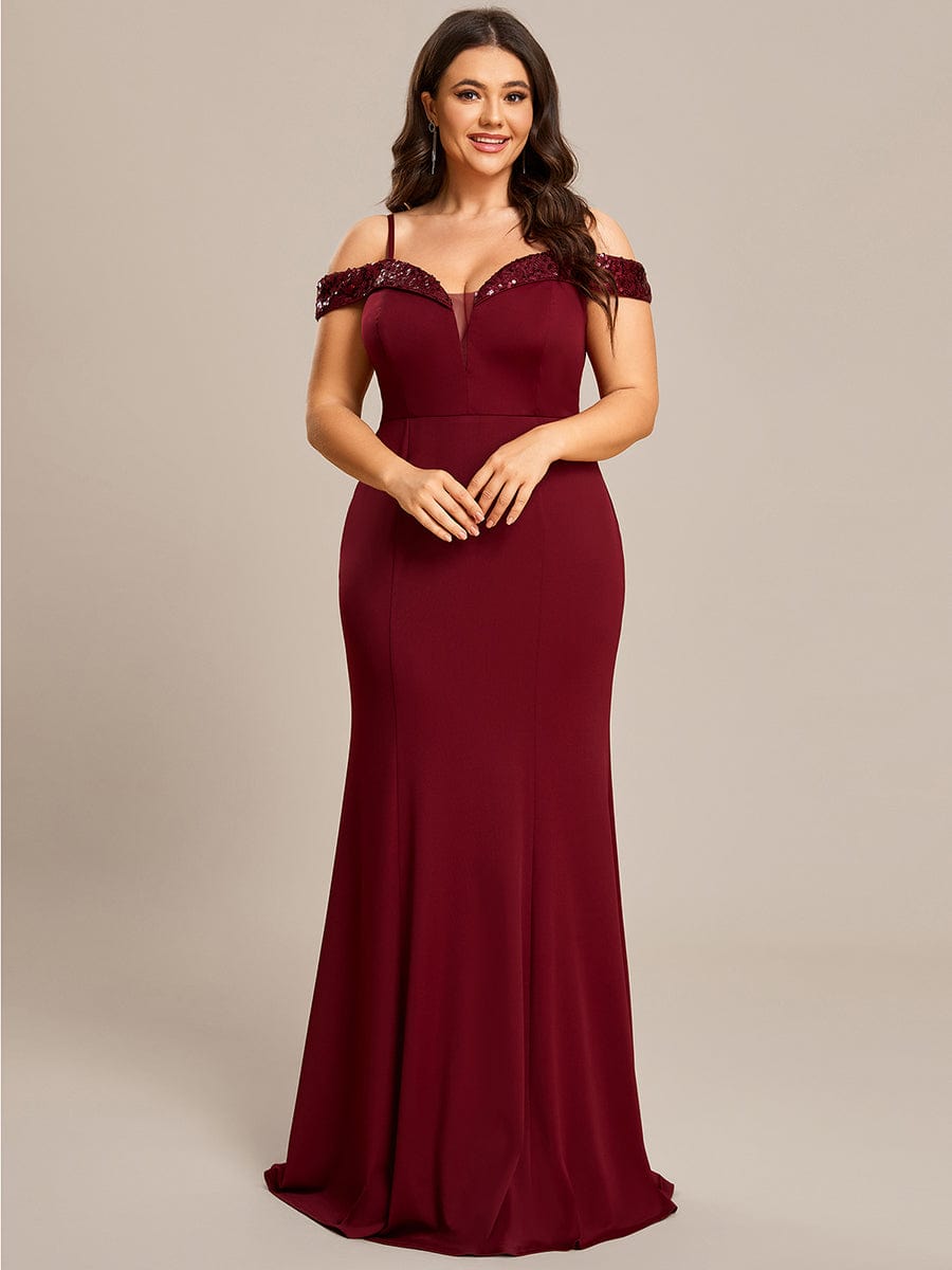 Stylish Plus Size Sparkling Mermaid Evening Dress #color_Burgundy