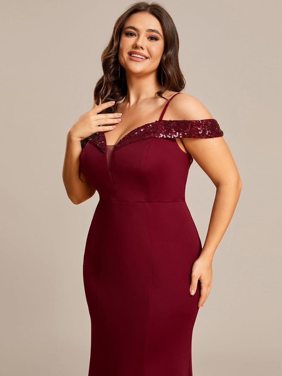 Elegant Fishtail Bodycon Evening Dress with Spaghetti Straps #color_Burgundy