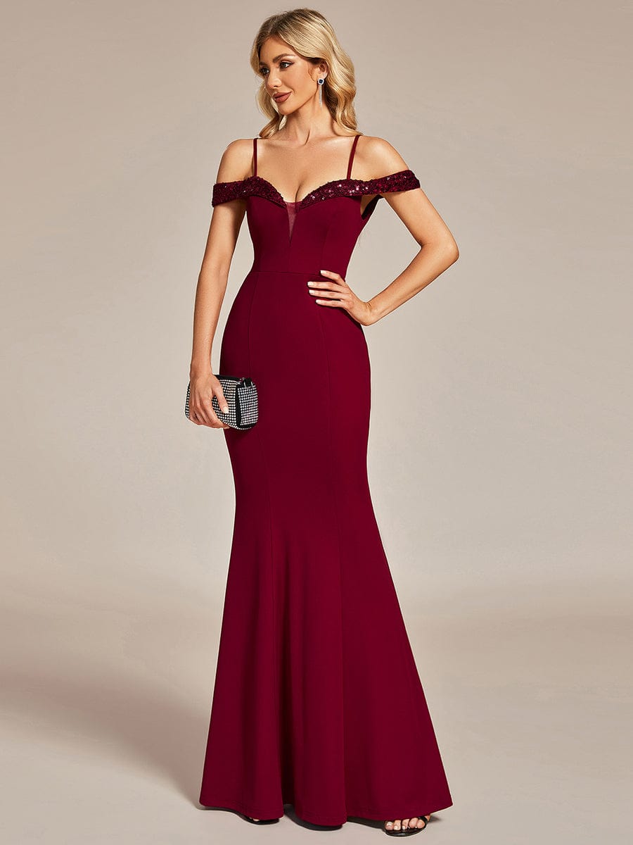 Elegant Fishtail Bodycon Evening Dress with Spaghetti Straps #color_Burgundy