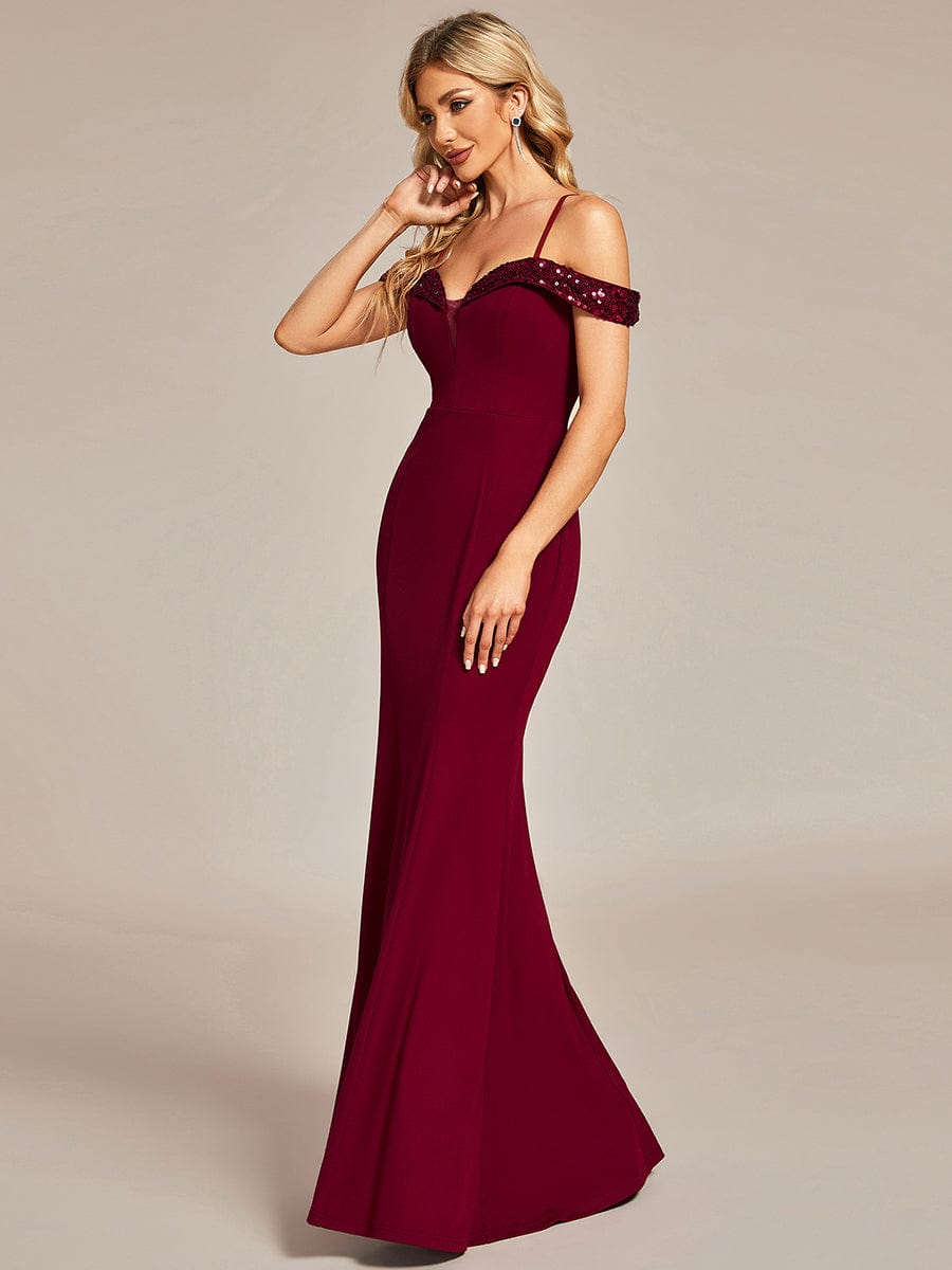 Elegant Fishtail Bodycon Evening Dress with Spaghetti Straps #color_Burgundy