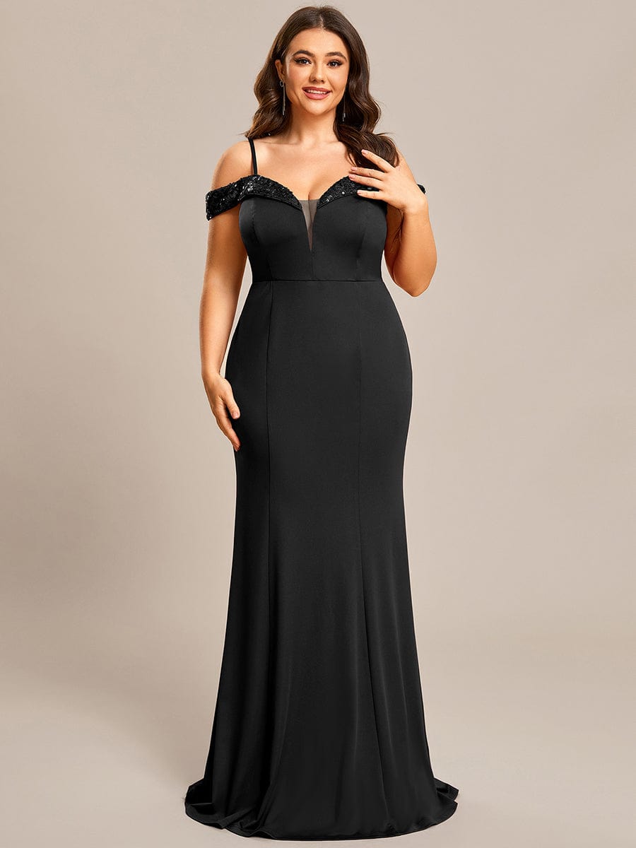 Elegant Fishtail Bodycon Evening Dress with Spaghetti Straps #color_Black