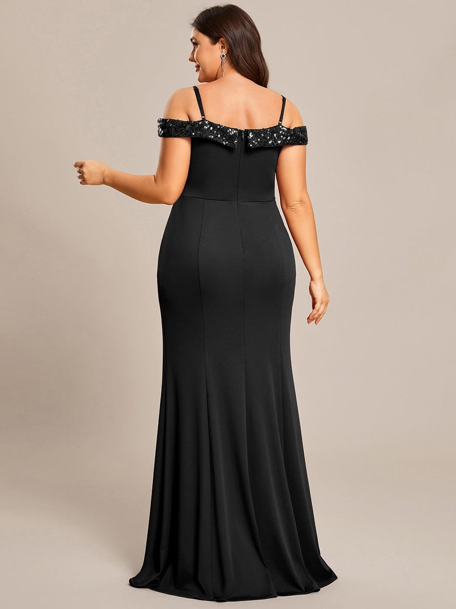 Elegant Fishtail Bodycon Evening Dress with Spaghetti Straps #color_Black