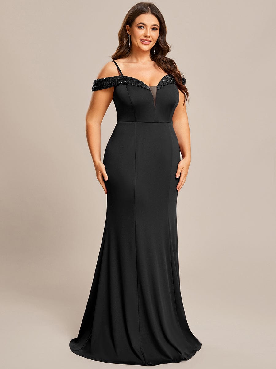 Stylish Plus Size Sparkling Mermaid Evening Dress #color_Black