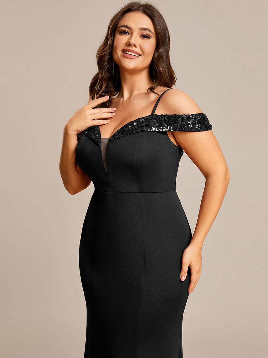 Elegant Fishtail Bodycon Evening Dress with Spaghetti Straps #color_Black