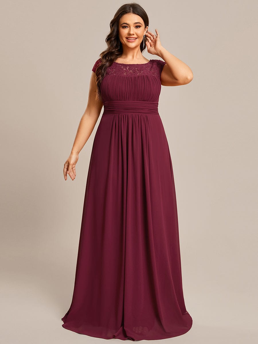 Plus Size Elegant Lace Chiffon Maxi Bridesmaid Dress #Color_Burgundy