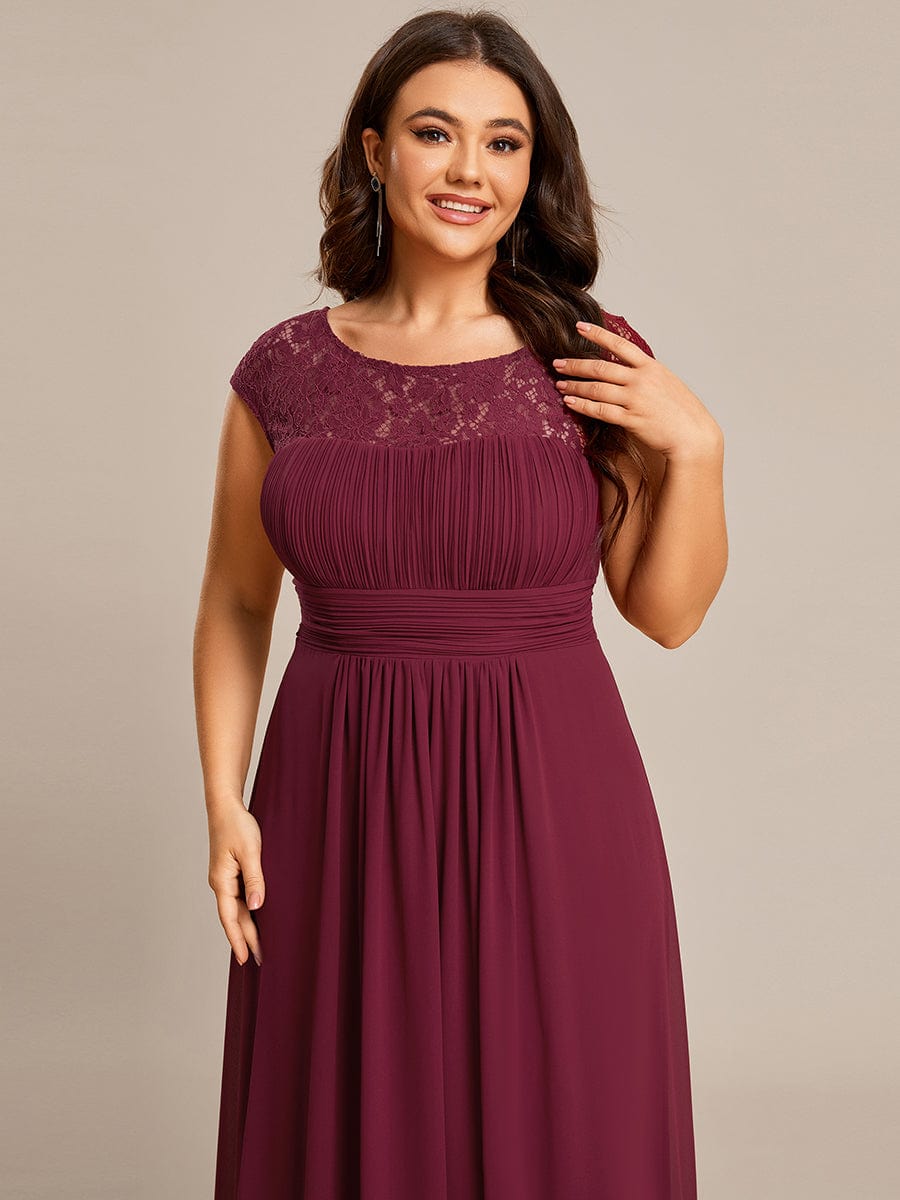 Plus Size Elegant Lace Chiffon Maxi Bridesmaid Dress #Color_Burgundy