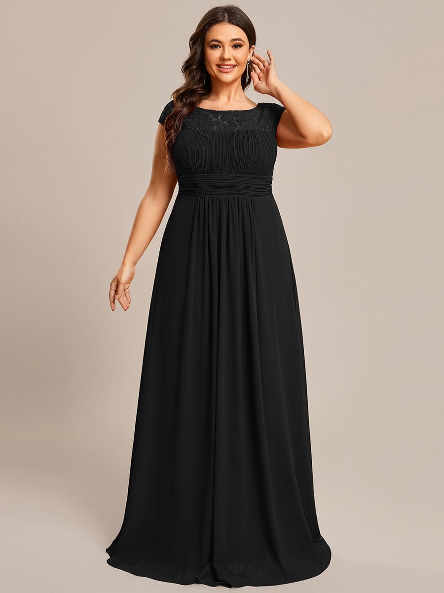 Plus Size Elegant Lace Chiffon Maxi Bridesmaid Dress #Color_Black