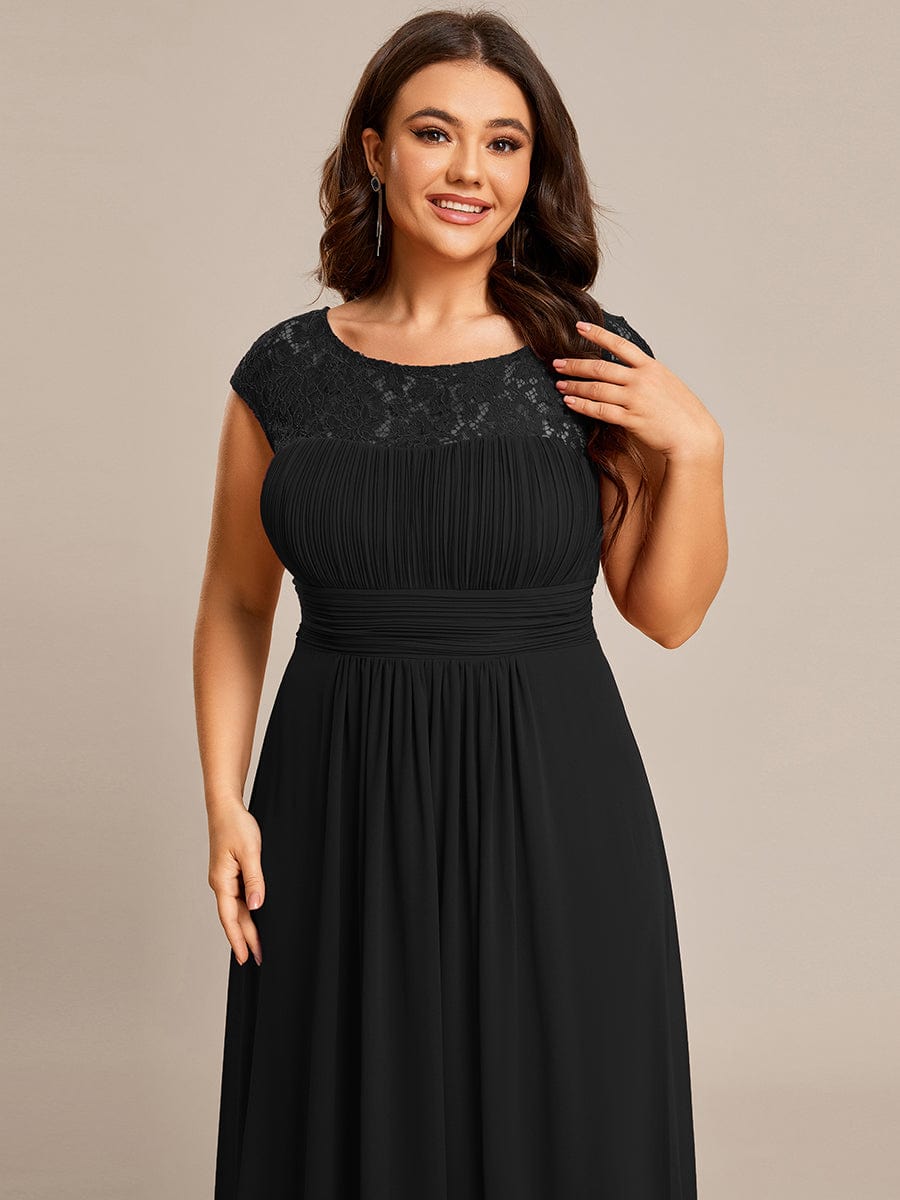 Plus Size Elegant Lace Chiffon Maxi Bridesmaid Dress #Color_Black