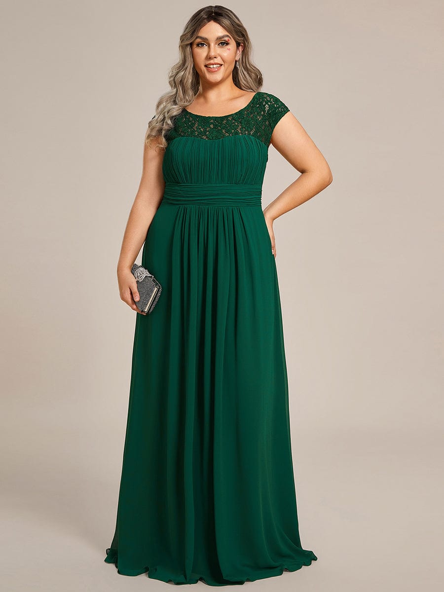 Plus Size Elegant Lace Chiffon Maxi Bridesmaid Dress #Color_Dark Green