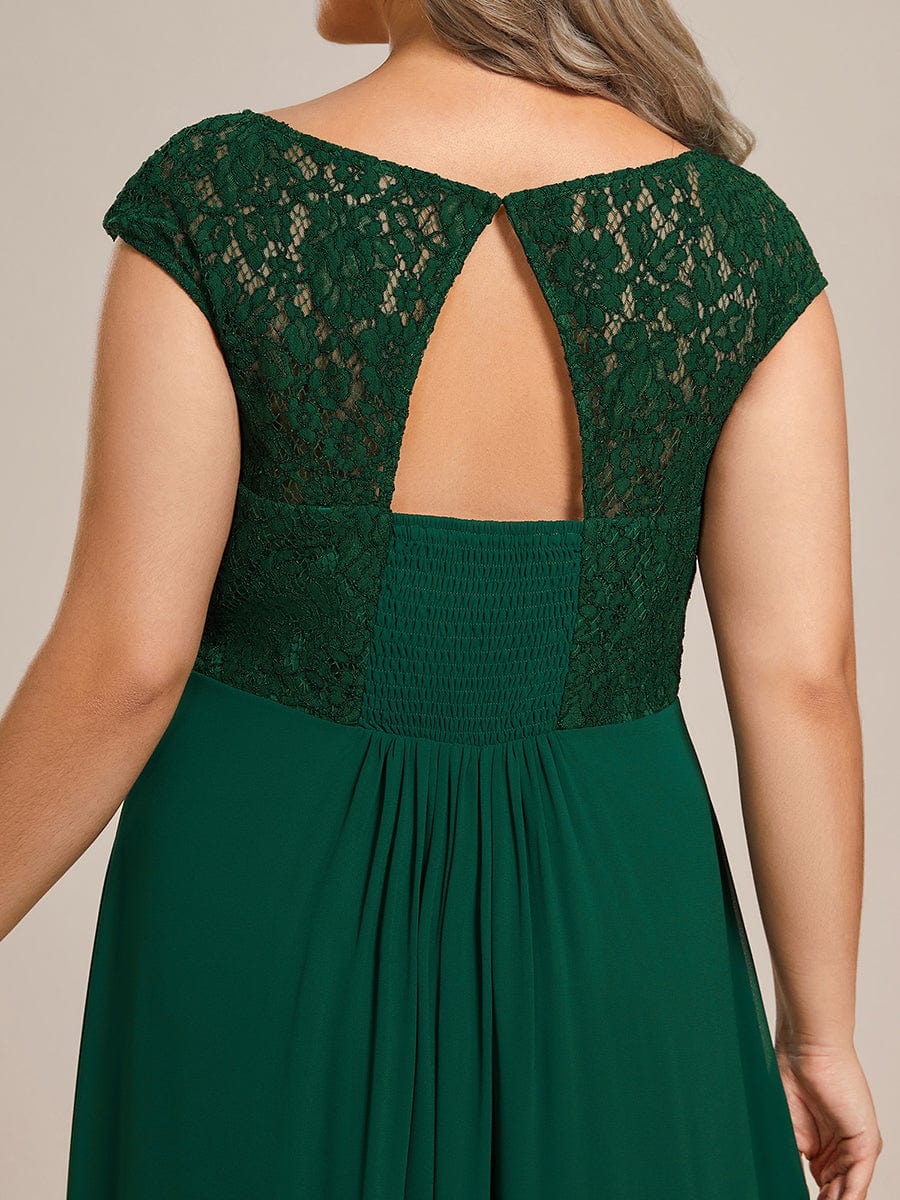 Plus Size Elegant Lace Chiffon Maxi Bridesmaid Dress #Color_Dark Green