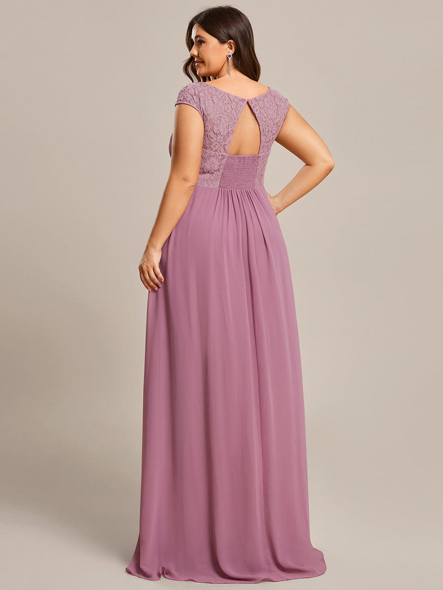 Plus Size Elegant Lace Chiffon Maxi Bridesmaid Dress #Color_Purple Orchid