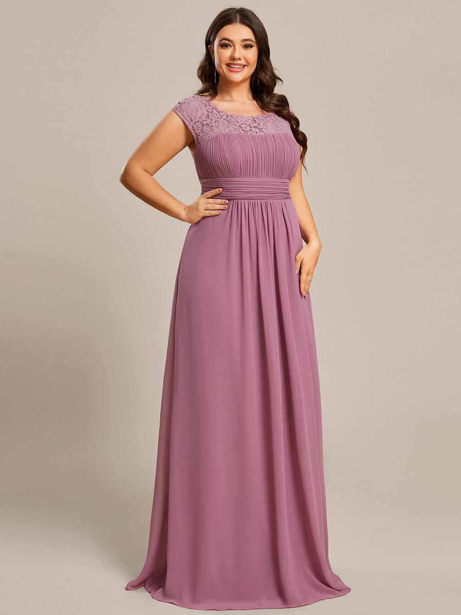 Plus Size Elegant Lace Chiffon Maxi Bridesmaid Dress #Color_Purple Orchid