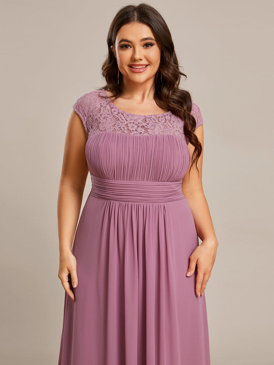 Plus Size Elegant Lace Chiffon Maxi Bridesmaid Dress #Color_Purple Orchid