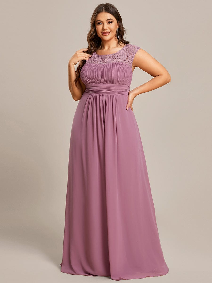 Plus Size Elegant Lace Chiffon Maxi Bridesmaid Dress #Color_Purple Orchid