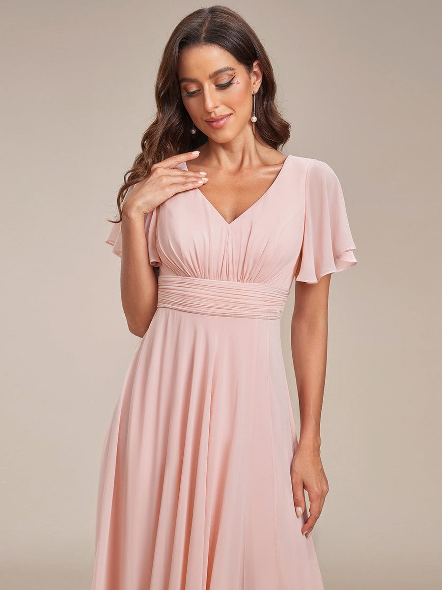 Ruffles Sleeve High Split Chiffon Evening Dress #color_Pink