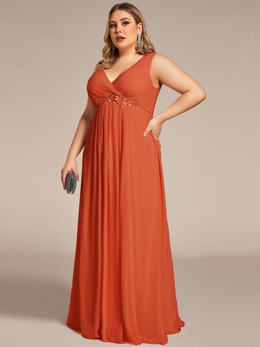 V-Neck Sleeveless A-Line Evening Dress with Appliques #color_Burnt Orange