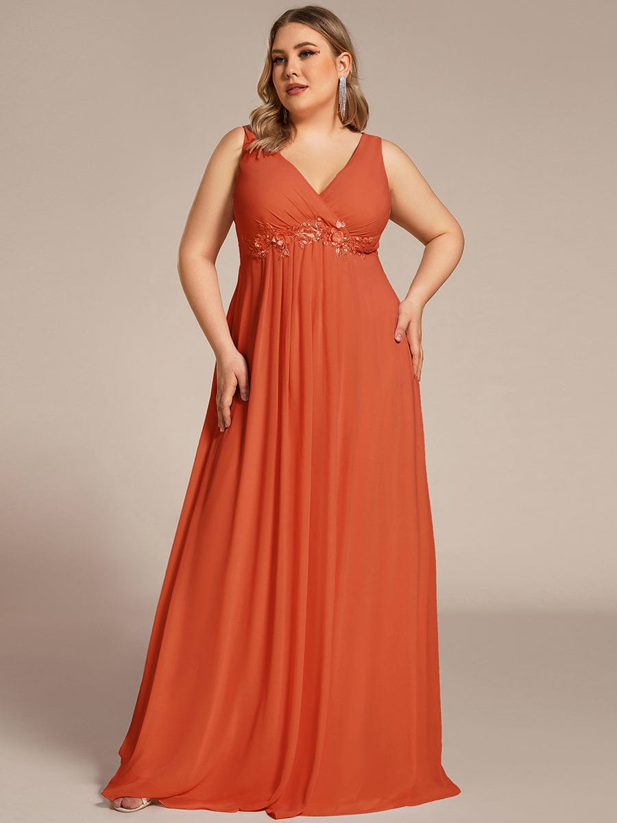 V-Neck Sleeveless A-Line Evening Dress with Appliques #color_Burnt Orange