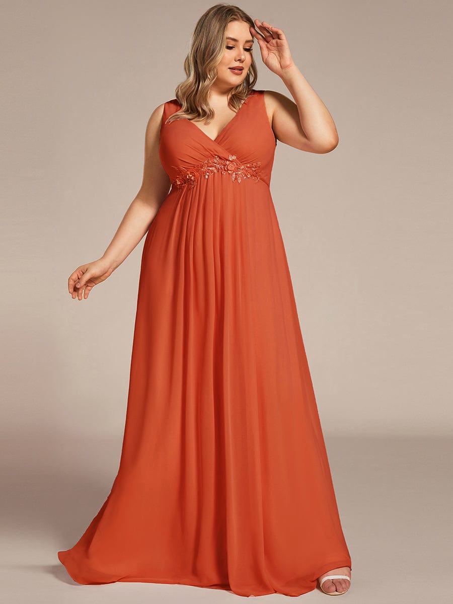 V-Neck Sleeveless A-Line Evening Dress with Appliques #color_Burnt Orange